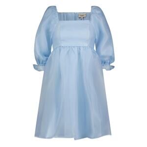 NWT JessaKae Gem Dress Womens Size XL Light Blue Lace Satin Puff Baloon Sleeves